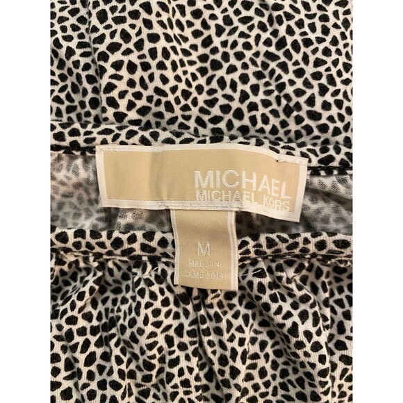 Michael Kors Blouse Size Medium Top Black White Pattern 3/4 Bell Sleeves Casual - Picture 7 of 10